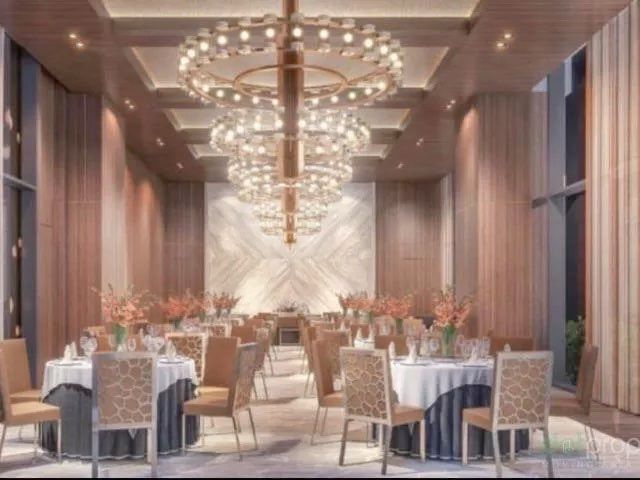 Function hall set for a banquet