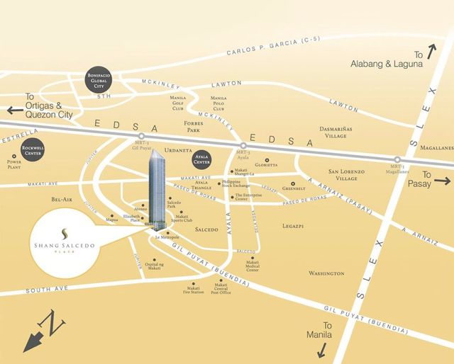 Map of Makati showing the Shang Salcedo Place